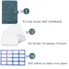 Gift Wrap Blue Budget Binder Pu Leather Wallet för kontantkuponger Planner Notbok omslag med 12 Zip Envelesgift