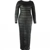 Plus Size Dresses Long Pencil For Women 4XL Without Bottoming Robes Fashion Sexy See Through Striped Clubwear Outfits Maxi Dress