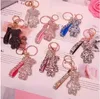 Party Favor Klucz Pierścień PVC Keychain DIY Craft Cartoon Niedźwiedź Ręcznie Rhinestone Kryształowe Łańcuchy Charm Wisiorek Breloki BES121