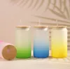 16oz sublimation Gradient glasses blank beer can glass tumbler with bamboo lid reusable straw colorful Glass-water bottle Soda Cans Cup SN4964