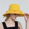 Summer Women Hat Tie Dye Bin Brim Bucket Caps plissés Design Paille Grace Bowknot Basin Beach Sun Casc Classic Bob Hat