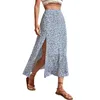 Vrouw Zomer Europese En Amerikaanse Bloemenprint Split Rok Dames Leisure ALine Tas Hip MidWaist Lange Rok 220617