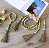 Pastoral beaded tassel string colourful wood bead pendant Home decor Hemp rope tassels wooden beads pendants Farmhouse Handmade BBB14669