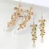 Fashion Asymmetric Tassel Flower Dangle Earrings For Women Korean Style White Pearl Rhinestone Earring Girl Party Jewelry Gift