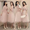 Party Dresses A470 Spring Summer Autumn Lace Up Tulle Gray Short Prom Dress Pink Gowns Woman Wedding Bridesmaid Cocktail