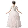 2023 Capodanno Rose Flower Girls Abiti per matrimonio Off spalla Cap maniche tutu pizzo Prima Comunione Dress Kids Prom Dress Girls Pageant Gowns