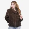 Женская меховая искусственная россия Женщины Женщины Зимние теплое подлинное пальто 100%Натуральная настоящая куртка Леди мода вязаная с длинным рукавом большой воротнич