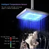 Soffione doccia LED Rainfall Square Testina sensore di temperatura che cambia automaticamente colore per bagno 220510