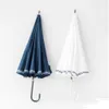 16K élégant petit frais bleu marine vent rayure Ultra léger poignée incurvée droite pôle parapluie longue poignée parapluies voie maritime