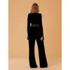 Women's Jumpsuits & Rompers Velvet Jumpsuit Woman Deep V Neck Split Joint Satin Long Sleeve Black Ladies Elegant Slim Women Chic Runway Clot