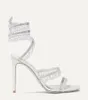 Women Wedding Party Dress Sandal High Heel Luxury Brands Shoes Renecaovillblack Satin Jeweled Sandals Crystal Strap Sexig häl 35-42
