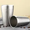 50 Stück doppelwandige Becher aus 304 Edelstahl mit Hammer-Diamant-Textur, Kaffeetasse, Bierbecher, Wasserbecher, doppelwandig, verhindert Verbrühungen