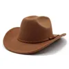2022 Chapéu de cowboy ocidental vintage para 8cm de 8 cm de largura cavalheiro jazz chapéus panamá cowgirl cloche igreja Sombrero Hombre Caps