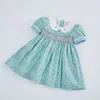 Barn små tjejer handgjorda smocked blommig blomma tryck klänningar vår sommar toddler tjej prinsessa vintage smock klänning 220422