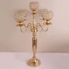 Elegante hoge metalen en kristal Candelabra centerpieces Wedding Gold Kandelhouders 5 armhoofden Candelabrum tafel middelpunt decoratie