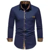 Mens Casual Long Sleeve Button Down Dress Shirts Topps 2022 Märke Patchwork Leopard Print Shirt Men Business Shirt Man L220704