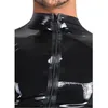 Heren Casual Shirts Heren Wetlook PVC Lederen T-shirts Zwart Punk Strakke Fitnesskleding Korte mouw Rits Stage Sexy Party Cl312A