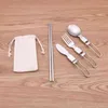 Foldable Camping Spoon Fork Chopsticks Flatware Outdoor Picnic Cutlery Set Stainless Steel Utensil Spoon Set Campig Equipamiento Y220530