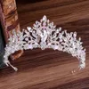 Coiffes colorées Cristaux Couronnes de mariage baroques Argent perlé Diadèmes de mariée Pièces de tête en strass Accessoires pour cheveux Couronne de Quinceanera