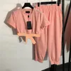 Luxury Womens T Shirts Pants Set Sports Sexy Waist Cut Casual T Shirt Summer Comfortable White Pink Short Sleeve Tops