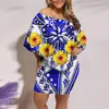 Noisydesigns Robe d'été pour femmes rouge Plumeria fleur dames épaule dénudée à volants moulante Club fête Mini Robe bleue robes 220627