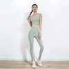 Vestuário de Yoga das Mulheres Terno Leggings Teets Lycra Tecido Cor Sólida Fitness Running Sport Multifuncional Yogas Alta Cintura Calças de cintura Estendido Wo