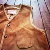 Men's Vests Casual Japanese Genuine Leather Vest Mens Cowhide Vintage Sleeveless Jacket Multiple Pockets Brown Real Waistcoat Guin22