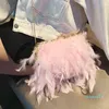 Romantic Princess Party Bags Feather Handbag Pink White Clip Buckle Pearl Chain Fur Crossboday Small Bags Dinner bag