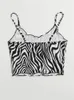 Y2K Summer Black and White Zebra Wzór uroczy Cami Crop Top Kobiety Grunge Vintage Sexy Print Ruched Backless Strap Top 220607