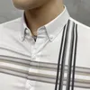 Erkek Casual Gömlek İngiliz Tarzı Erkekler Bahar Yüksek Kalite Uzun Kollu Gömlek / Adam Slim Fit Elbise Gömlek Beyaz Gri Boyutu S-2XL