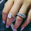 Cluster Rings Real 925 Sterling Silver Emerald Cut Diamond Wedding Engagement Cocktail Women Band Set Luxury Fine Jewelry WholesaleCluster