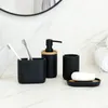 Bathroom Accessories Set Resin and Wood Soap Lotion Dispenser Toothbrush Holder Soap Dish Tumbler Pump Bottle Cup Black or White 220624
