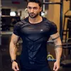 Compressie Snel droog T-shirt Mannen Runnen Sport Skinny Short T-T-shirt Mannelijke gym Fitness Bodybuilding Workout Zwarte tops Kleding 220505