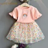 LOVE DD&MM Girls Clothing Sets Summer Children Printed Rainbow Short-Sleeved T-Shirts And Skirts Suit Kids Baby Clothes 220425