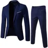 2Pcs Solid Color Suits Men Long Sleeve Lapel Collar Blazer JacketPants Suit for Men Wedding Busniess Suits Set costumes homme 220527