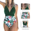 Women's Swimwear Sexy One Piece Swimsuits Female Shoulder Floral Women Push Up Bathing Suits Bodysuits Beach Wear Ruffle Monokini 2022