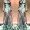 2023 High Neck Prom Dresses Long Sleeves Mermaid Evening Dresses Illusion Lace Formal Cutaway Side Celebrity Gowns BC0003 GC1222