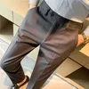 Pantaloni eleganti da lavoro in lana spessa autunno inverno di alta qualità Abbigliamento da uomo Pantaloni da ufficio slim fit in vita semplice con ricamo formale 220402