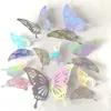 Autocollant mural papillon creux de couleur tridimensionnelle, décor de fond de fête de mariage, papier creux papillon anniversaire 12 pièces/sac