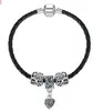 Breloque en argent Antique pour femmes, Bracelet en cuir noir, avec pendentif en forme de cœur, Simple, à la mode, cadeau de bijoux à faire soi-même, 925