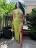 Lässige Kleider Elegante ärmellose aushöhlen Party Abend Langes Kleid für Frauen Sexy Split Urlaub Strand Maxi Desses 2022 Sommer Green Clot