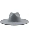 Geniş Kenarlı Şapkalar İngiliz Tarzı Kış Yün Katı Klasik Fedoras Kap Erkek Kadın Panama Caz Şapka 9.5 CM Büyük Beyaz