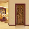 Avrupa Tarzı Retro Kapı Sticker 3D Mısır Heykel Duvar Kağıdı Oturma Odası Mutfak PVC Su Geçirmez Ev Çıkartması Vinil Mural 220426