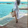 Sarongs 2022 Crochet White Knitted Beach Cover Up Dress Tunic Long Bikinis Ups Swim Beachwear