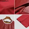 Mode Crop Tops Patchwork See Through Sexy Short Sleeve T Shirts Streetwear Party Niglub Men Clothing Incerun 5xl 220610