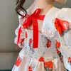 Robes de fille enfant en bas âge bébé enfants filles fraise robe froncée vêtements de princesse pour les filles