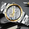 Wristwatches Top Forsining Double Side Transparent Tourbillion Silver Steel Mechanical Steampunk Creative Automatic Watch