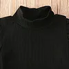 Completi autunnali per bambini T-shirt con maniche a sbuffo collo alto nero per ragazze Gonne in pelle PU marrone 2 pezzi Set da bambino stile donna