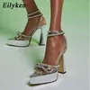 Nxy sandalen nieuw platform puntige teen dames pompen ontwerpen transparante kristallen vlinder-knoop schoenen sexy hoge hak vrouw