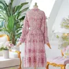 Casual Dresses Fairy Beach Style Vacation Chiffon Floral Ruffle V-Neck High Waist Midi Long Dress With Belt Plus Size Bohemian Chic French 2